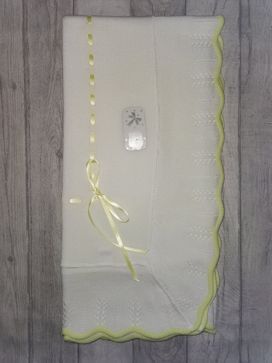 White & lemon trimmed slotted ribbon shawl