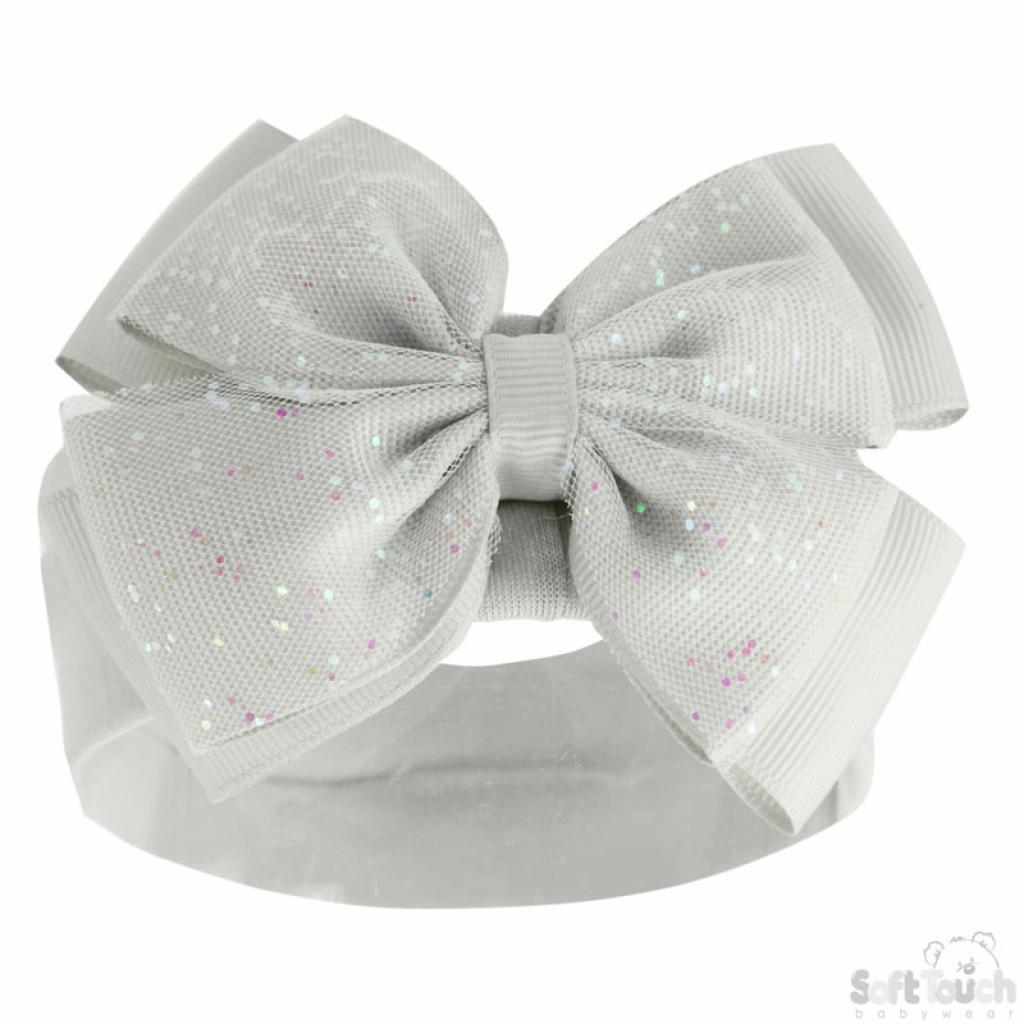 Grey Glitter bow headband