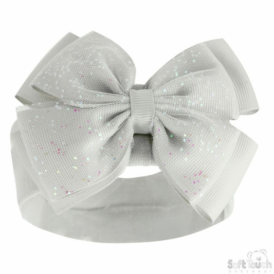 Grey Glitter bow headband