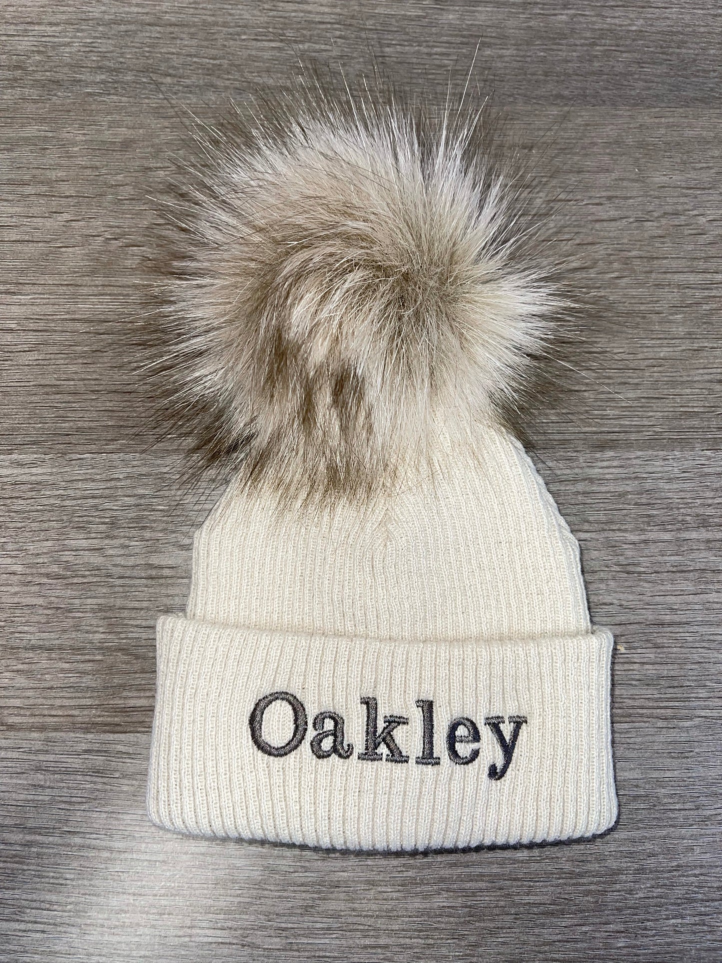 Personalised single pom pom hat - beige