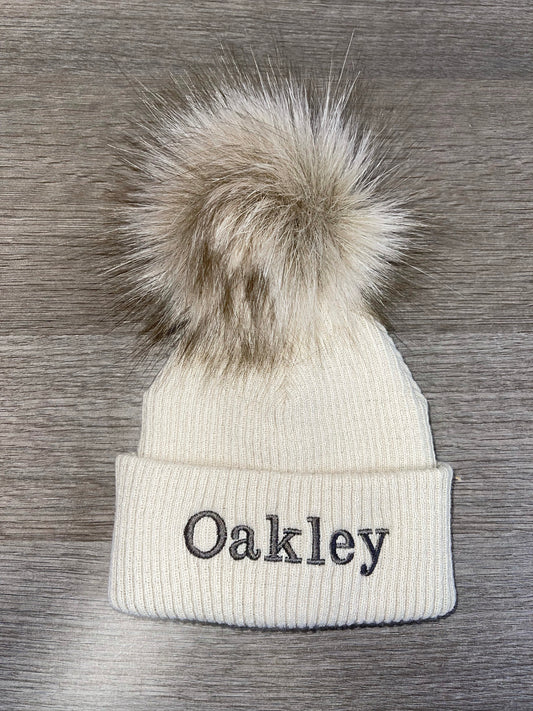 Personalised single pom pom hat - beige