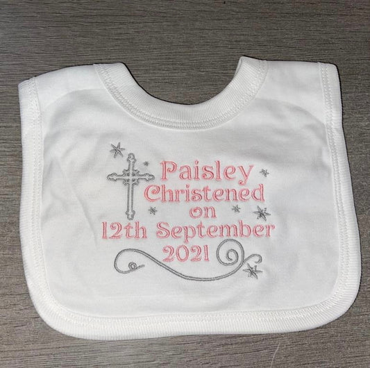 Personalised White Cotton Christening Bib