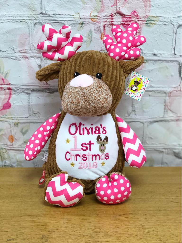 Personalised pink Cubbies reindeer