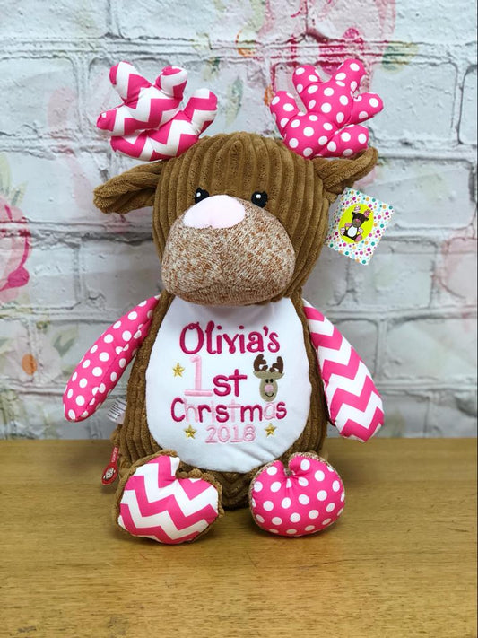 Personalised pink Cubbies reindeer