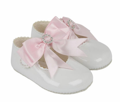 White & pink diamanté pram shoes - Baypods