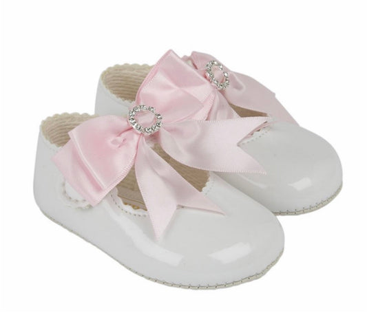 White & pink diamanté pram shoes - Baypods