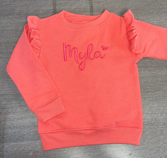 Personalised Coral Red Frill Jumper