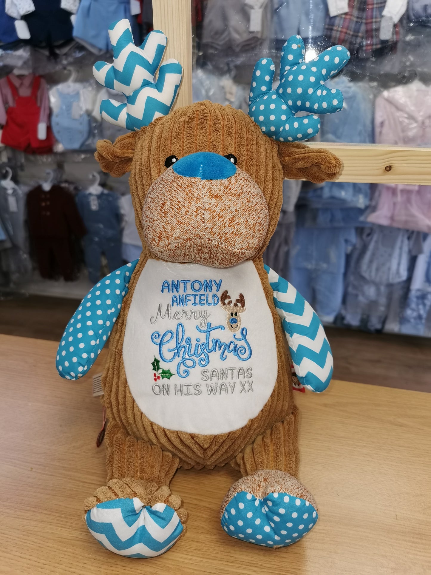 Personalised blue reindeer