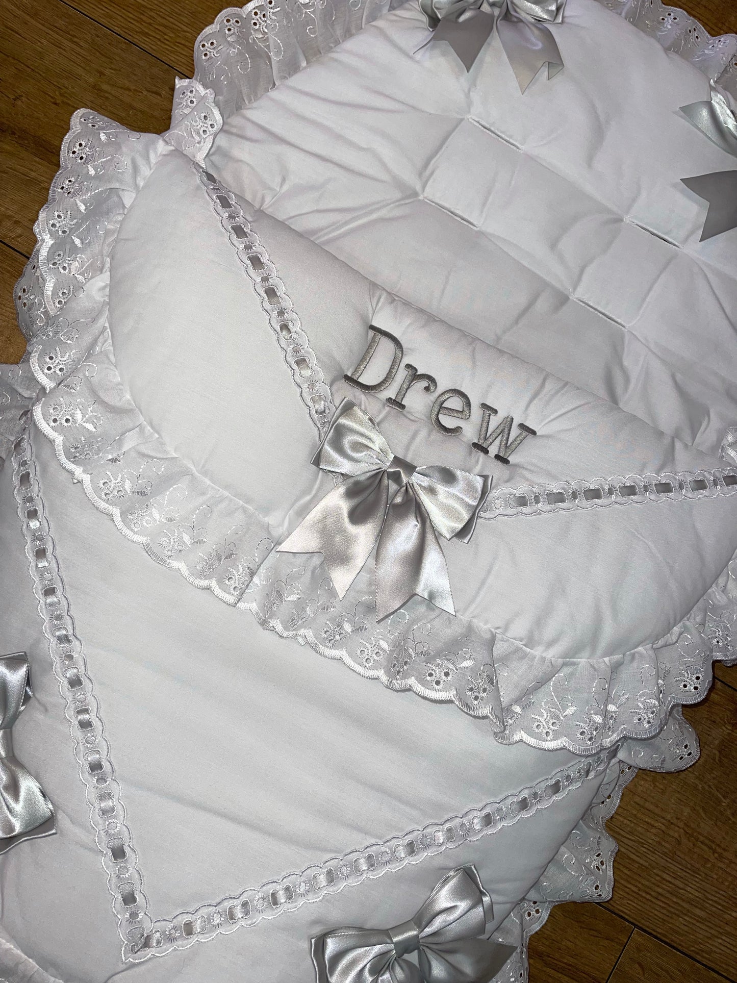 Personalised White & Grey Five Bow Cosytoes