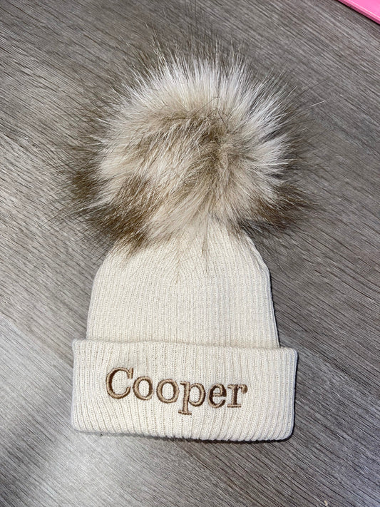 Personalised single pom pom hat - beige