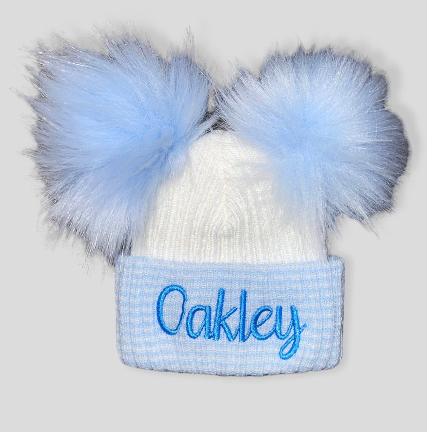 Personalised Blue & White Pom Pom Hat