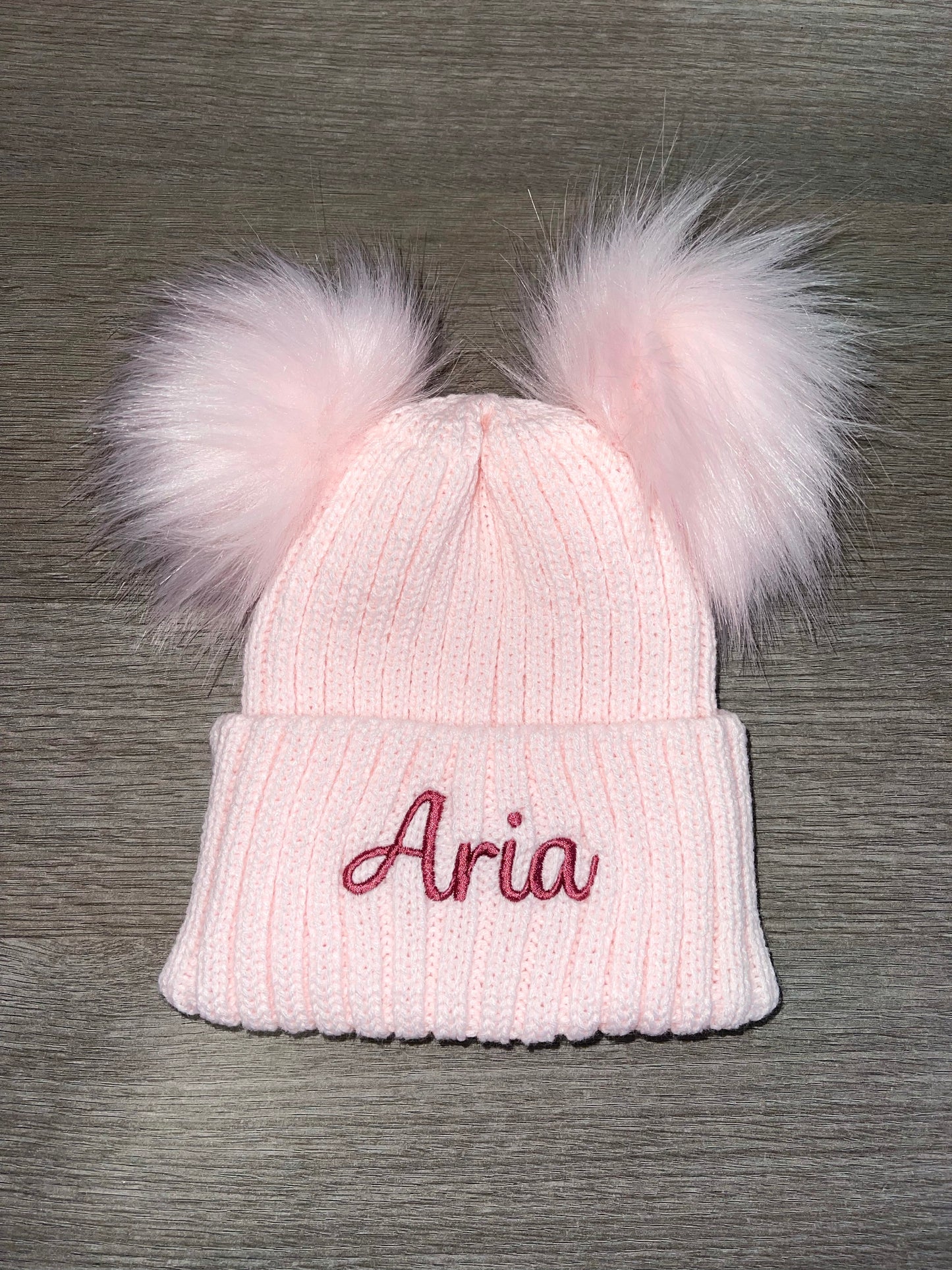 Personalised Luxury baby pink double pom pom hat
