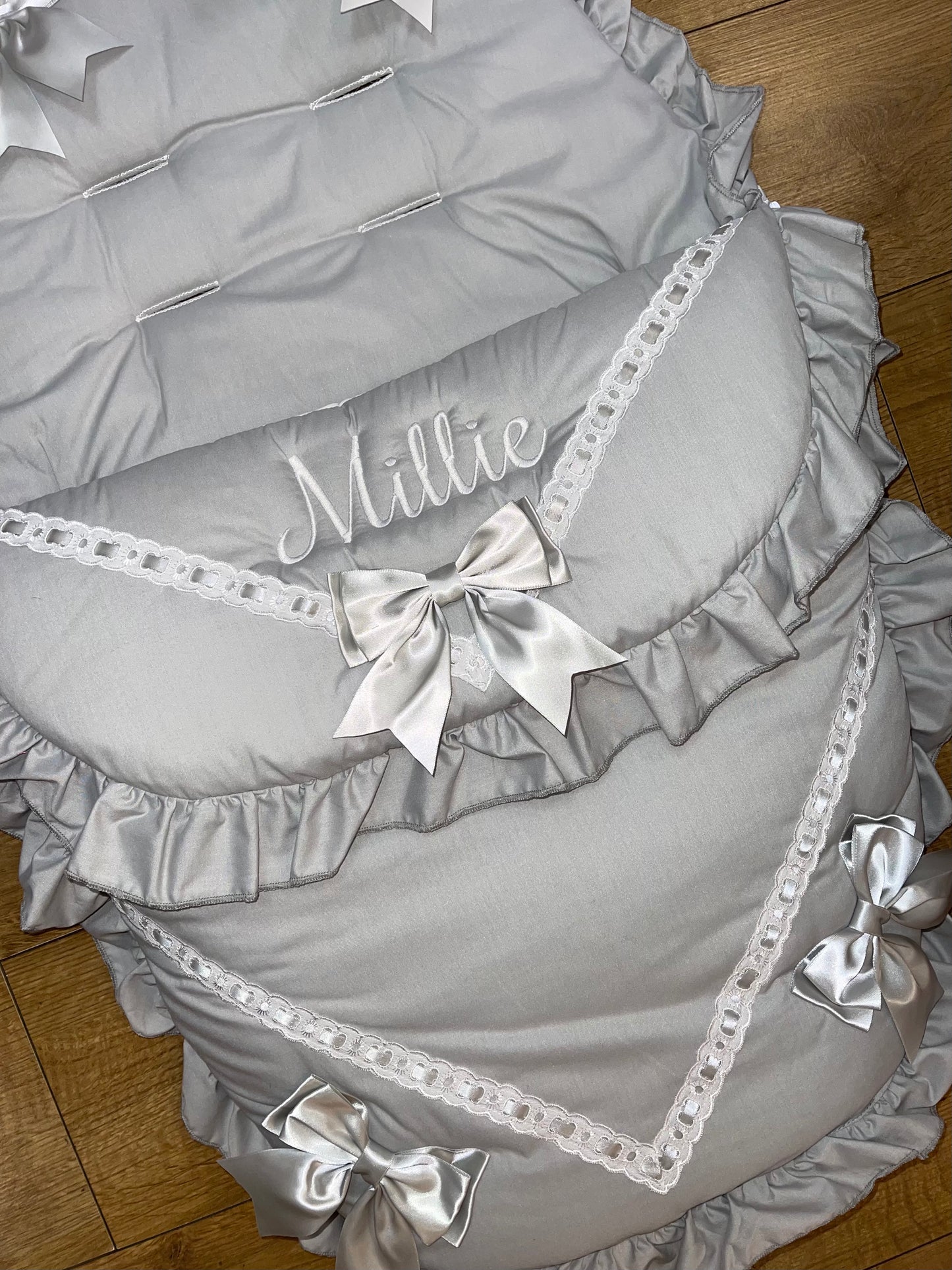 Personalised Grey Five Bow Cosy toes