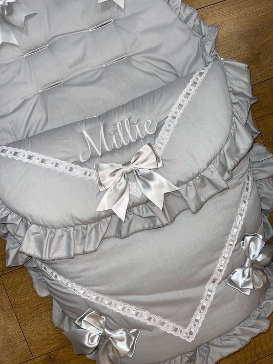 Personalised Grey Five Bow Cosy toes