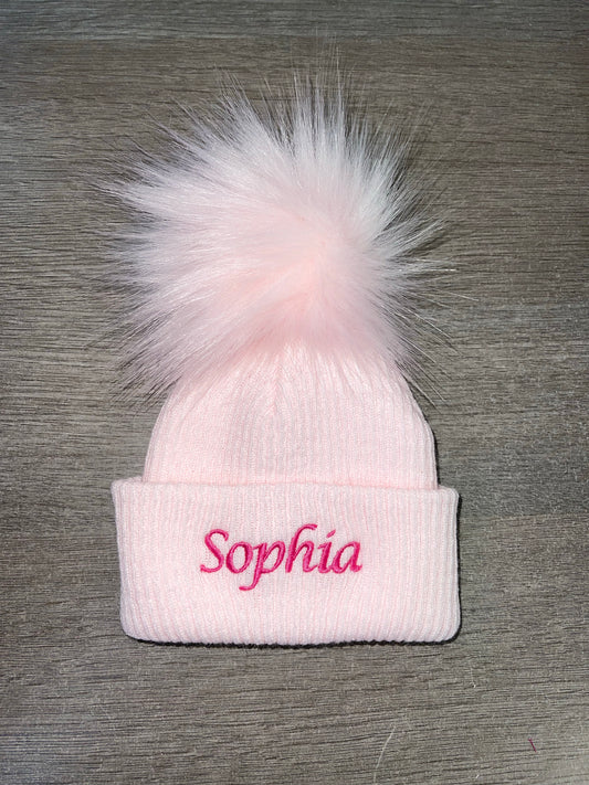 Personalised single pom pom hat - Pink