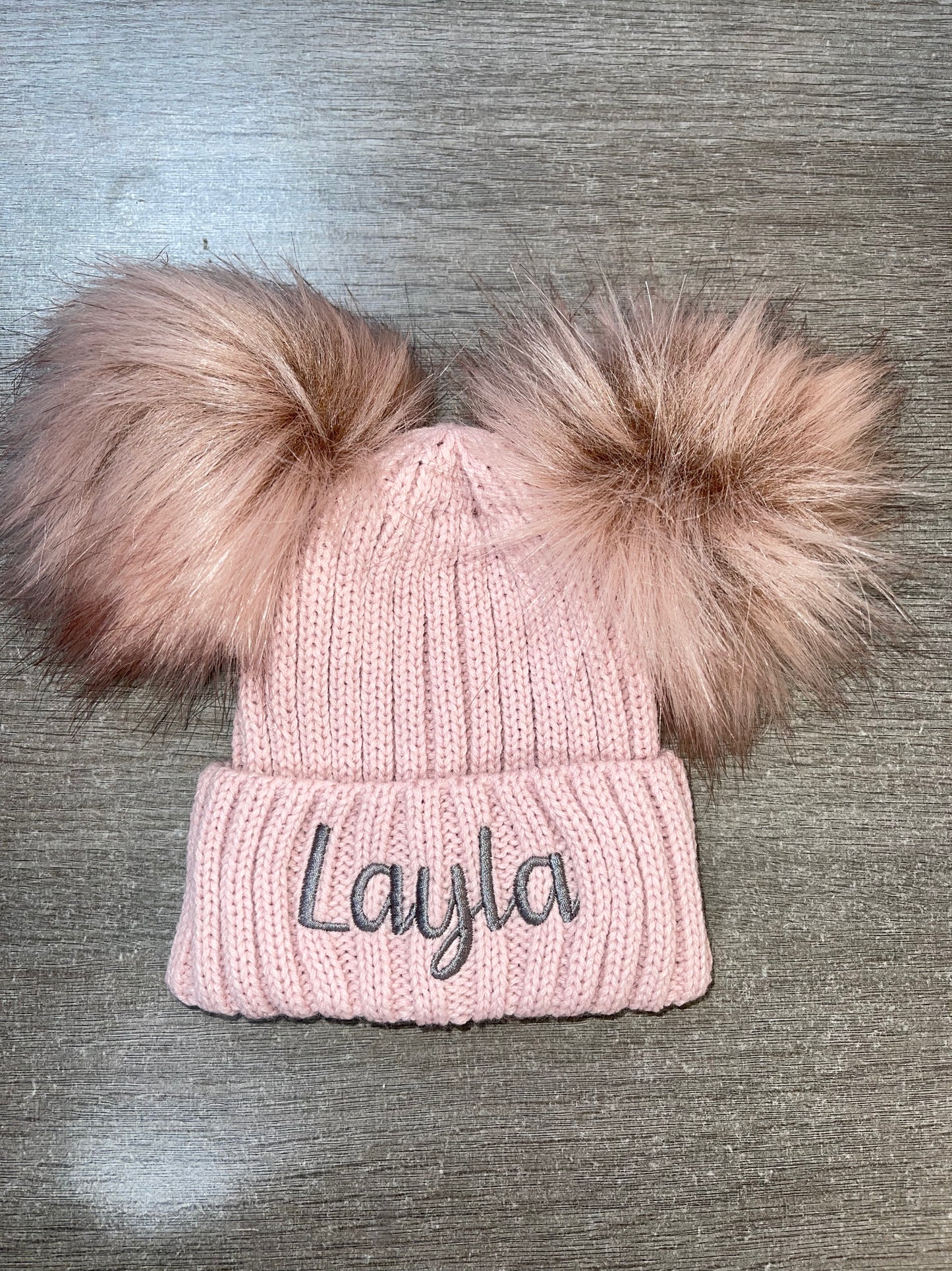 Personalised Luxury Rose gold double pom pom hat