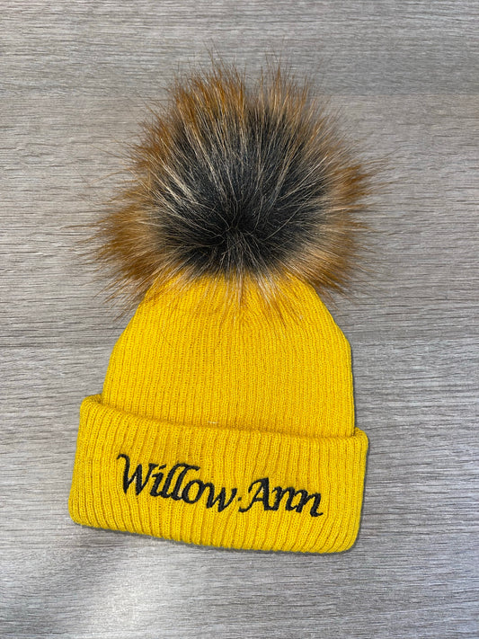 Personalised single pom pom hat - mustard