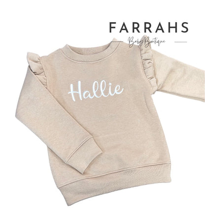 Personalised Warm Taupe Frill Jumper
