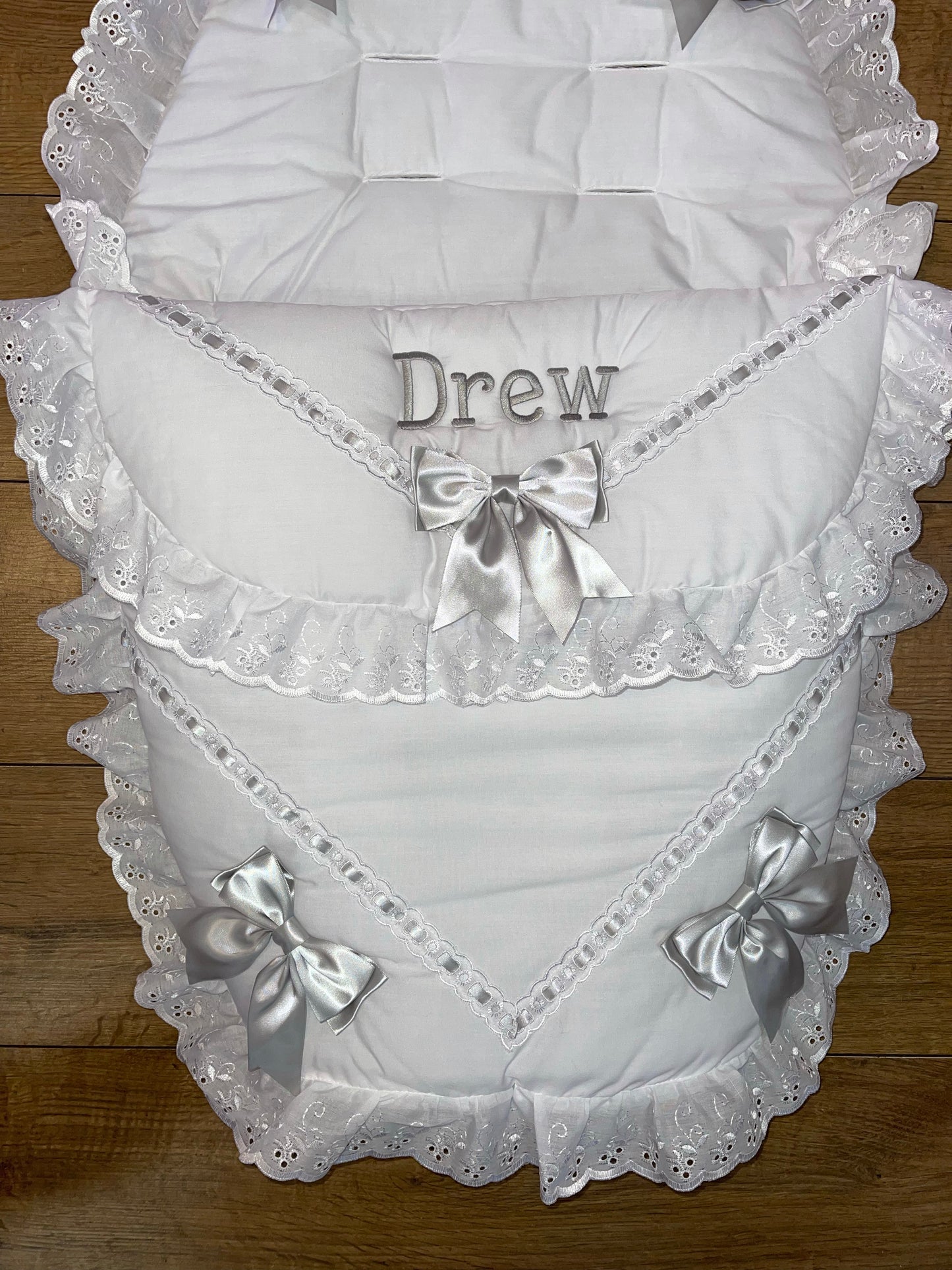 Personalised White & Grey Five Bow Cosytoes