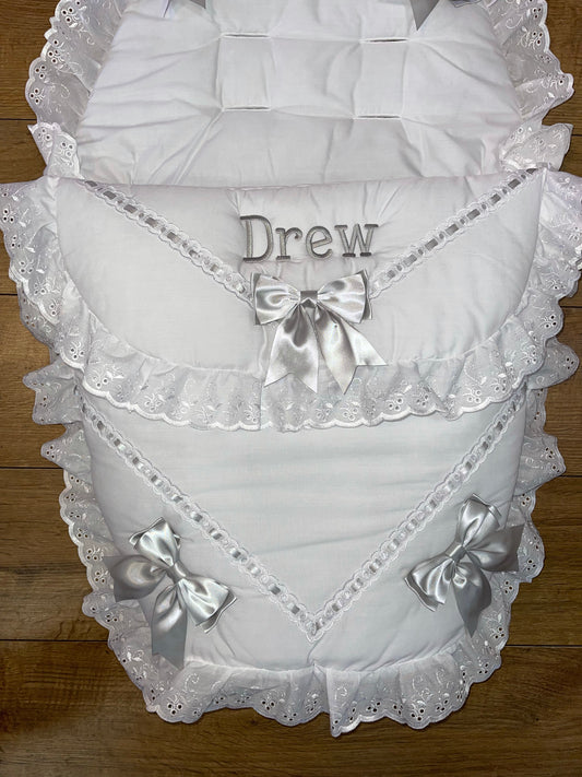 Personalised White & Grey Five Bow Cosytoes