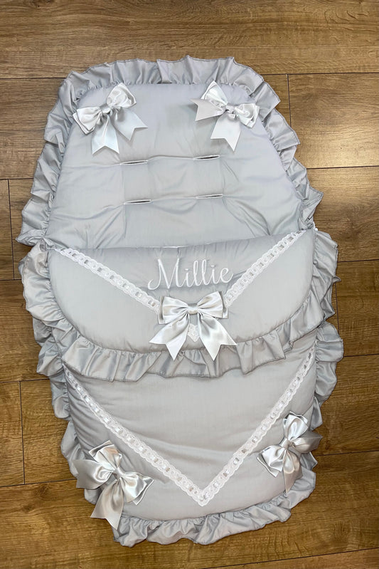 Personalised Grey Five Bow Cosy toes