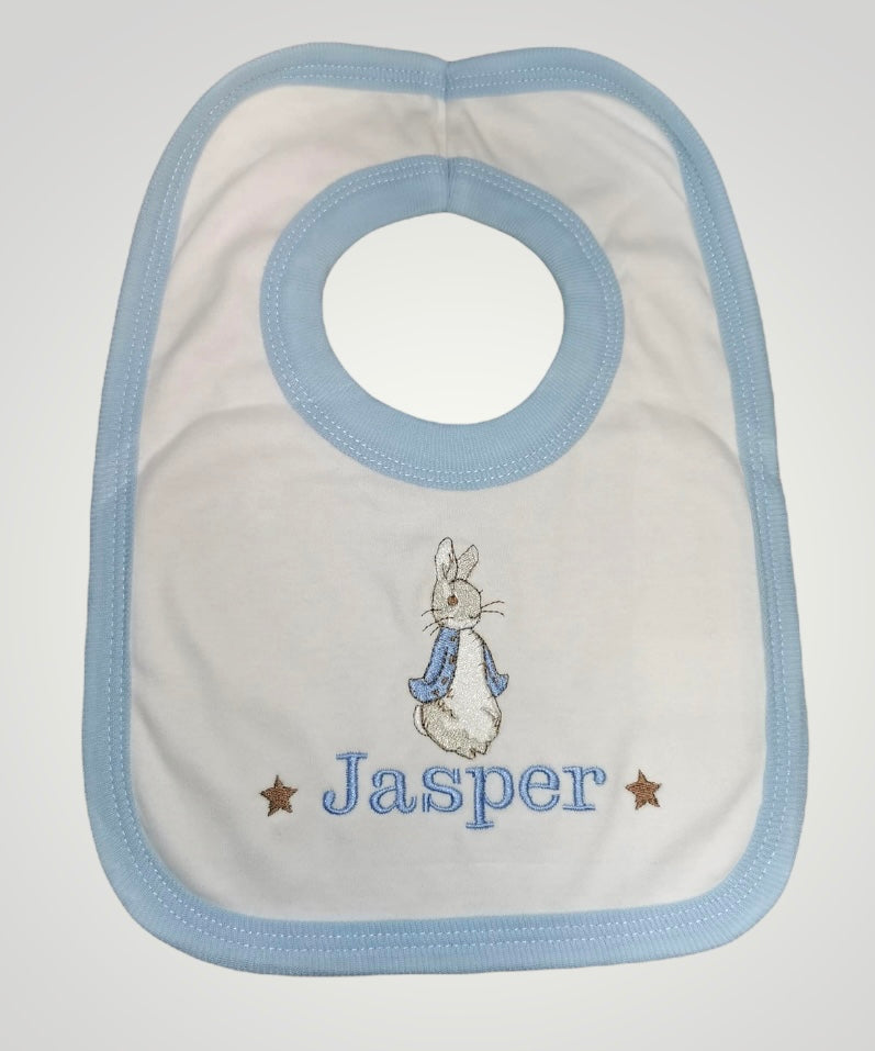 Personalised White & Blue rabbit bib