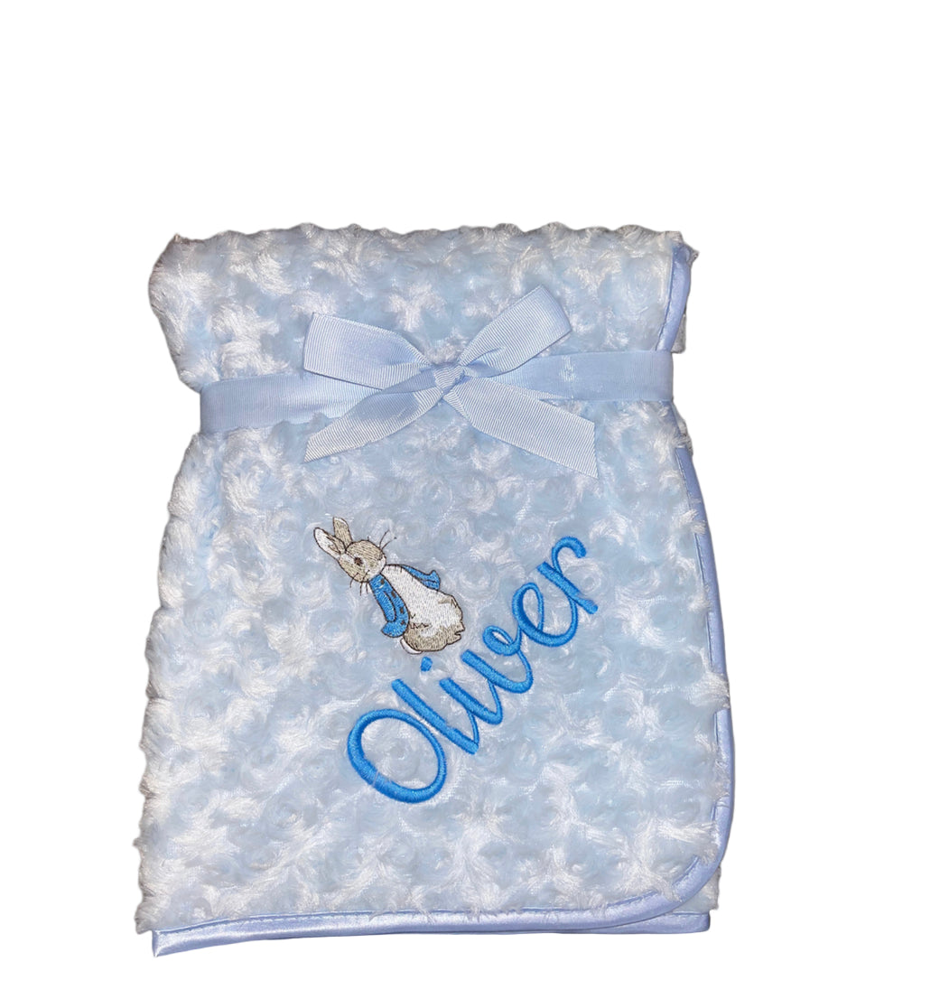 Personalised Blue Swirl Blanket with Peter rabbit