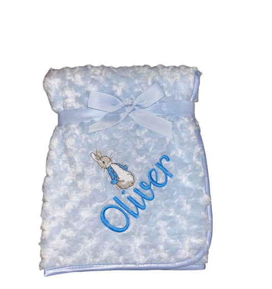 Personalised Blue Swirl Blanket with Peter rabbit
