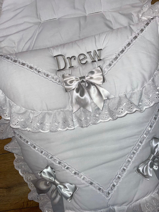 Personalised White & Grey Five Bow Cosytoes