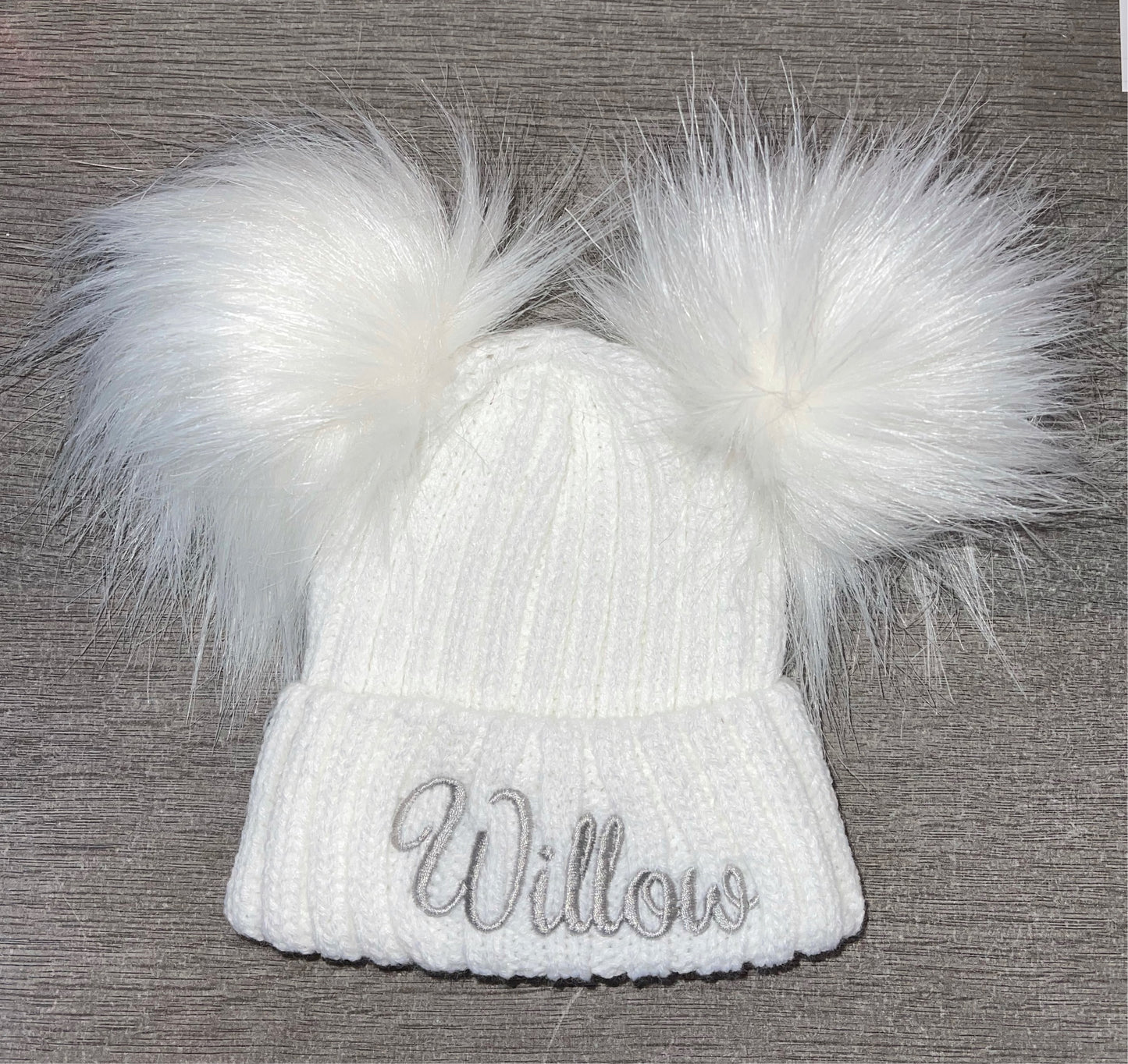 Personalised Luxury white double pom pom hat