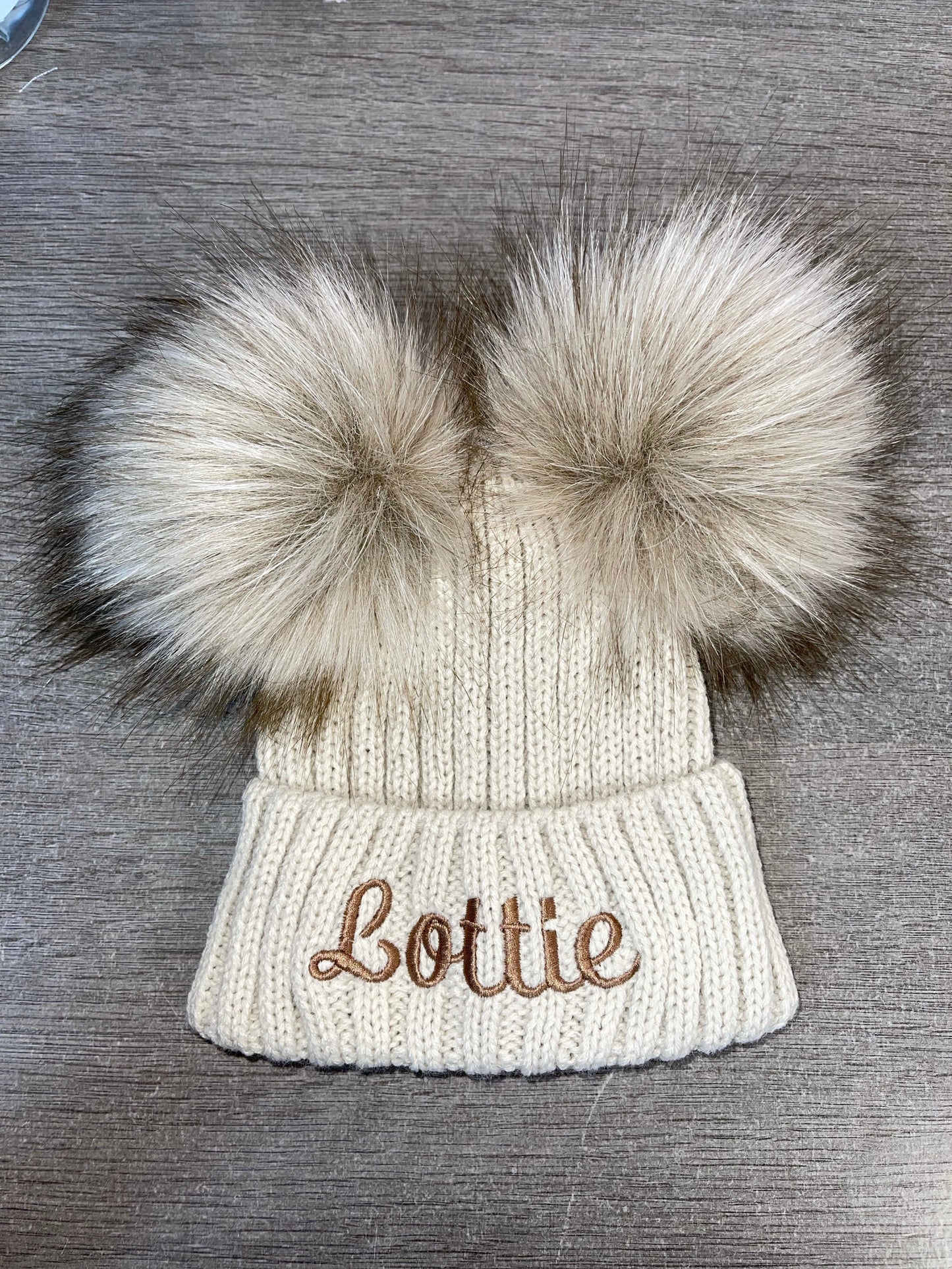 Personalised Luxury double pom pom hat - Beige