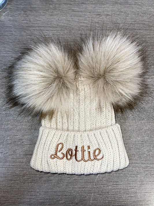 Personalised Luxury double pom pom hat - Beige