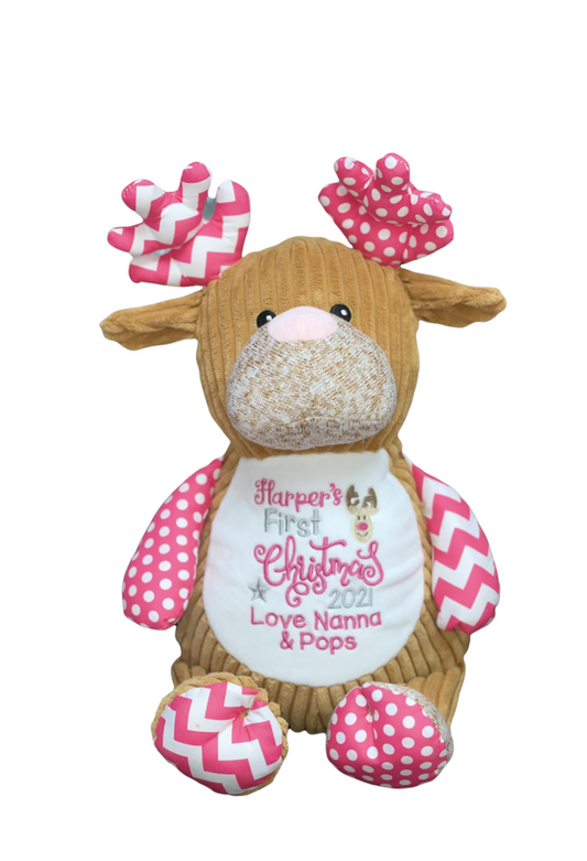 Personalised pink Cubbies reindeer